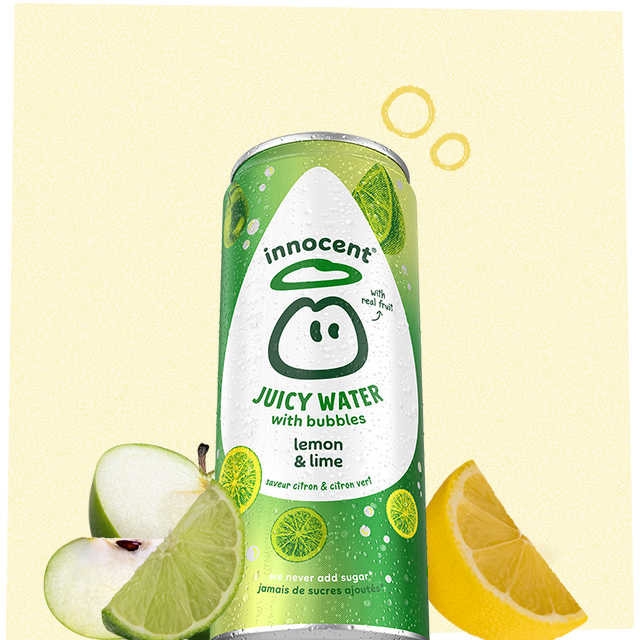 lemon and lime juicy water with bubbles in a can